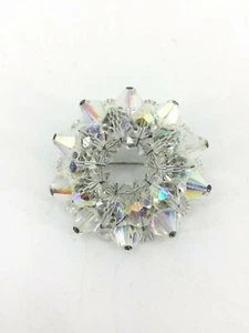 Vintage AB Aurora Borealis Faceted Crystal Glass Bead Brooch Pin Jewelry 1 1/2" - Picture 1 of 4