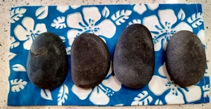 Set of 4 Hawaiian 'Ili'Ili (Natural Black River Rocks) with bag - Picture 1 of 4