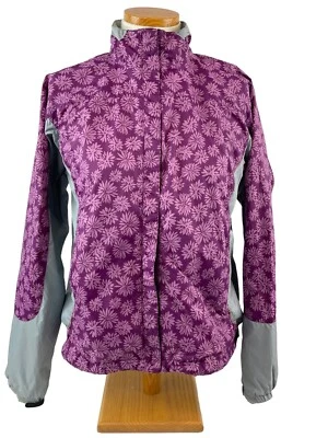 L.L. Bean Jacket Womens Medium Pink Purple Gray Windbreaker Floral Zip Up Jacket - Image 1 of 4
