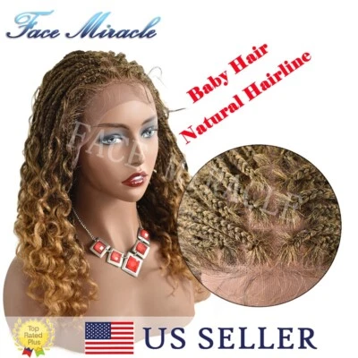 Peluca trenzada de caja con extremos rizados cabello de bebé trenzas delanteras pelucas sintéticas encorneja Foto 1 de 4