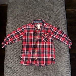 Vintage Osh Kosh B'Gosh Flannel Button Up Shirt 4t Toddler Long Sleeve Red - Picture 1 of 6