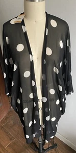 NWT Anne Klein Polka Dot Ruana, Kimono Women’s Size S/M Open Front Poly 39” L - Picture 1 of 8