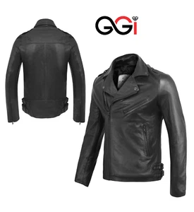 Get Geared Men's Classic Premium Biker Fashion Brando Black Real Leather Jacket - Picture 1 of 9