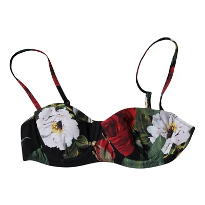 DOLCE & GABBANA Ropa Interior Negro Estampado Floral Nylon Balconcino Sujetador IT1/XS 430usd Foto 1 de 4