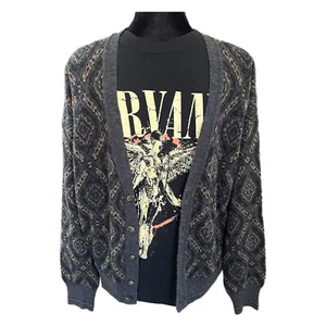 Vintage John Ashford Cardigan 80s Italian Wool Blend Kurt Cobain Sweater - M - Picture 1 of 9