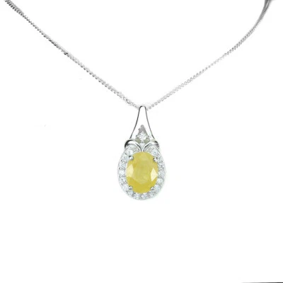 925 Sterling Silver Necklace Oval Yellow Sapphire 9x7mm Gemstone Jewelry 18in - Image 1 of 4