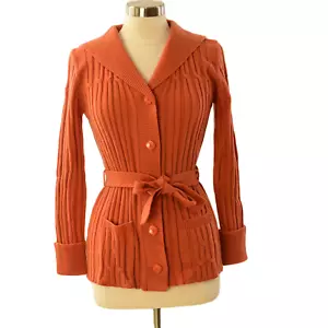 70s Vintage Unique Ribbed Cardigan Sailor Collar Geometric Art Deco Womens S/M - Picture 1 of 6