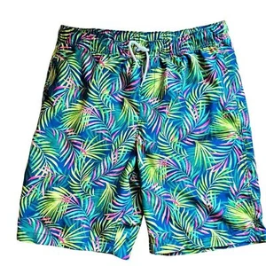 Lands’ End Swim Trunk Mesh Lining Boys 18/20 Husky Green Fern Print Pockets 8.5” - Picture 1 of 6