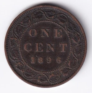 Canada 1896 1c One Large Cent Copper Coin Queen Victoria VF Far "6" #1 - Picture 1 of 2