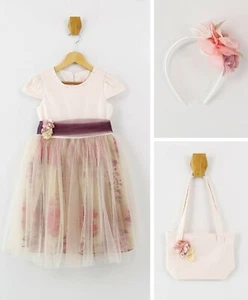 Flower Girls Short Sleeve Dress Blush Pink Party Wedding 3 Pieces Birthday Set - Picture 1 of 6