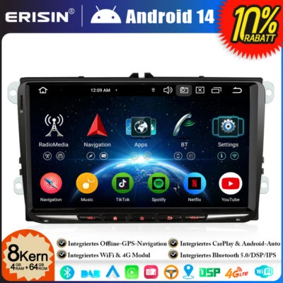9"Android 14 GPS Navi Autoradio für VW Polo Golf 5/6 Tiguan Passat Caddy T5 Seat - Bild 1 von 4