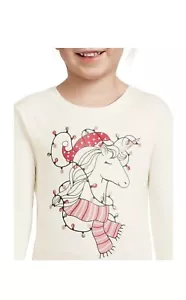 HOLIDAY TIME GIRLS LONG SLEEVE T-SHIRT UNICORN WITH SANTA HAT SIZE XXL (18) NEW - Picture 1 of 2
