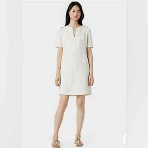Tory Burch Linen Dress Ivory Spit Neck Gold Button Size 12 - Picture 1 of 3