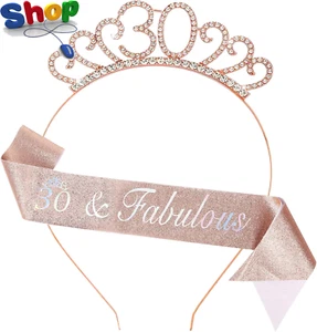 30Th Birthday Decoration for Women,Rose Gold Birthday Sash and Headband for Girl - Picture 1 of 12