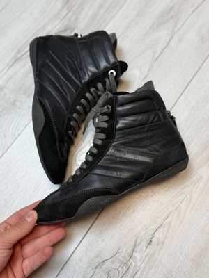 BALLY ASHA INK BLACKLEATHER WEB LOGO HI TOP ZIP SNEAKERS Sz EU 37.5 US 7 - Image 1 of 4