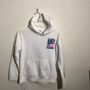 Popular Basics White and Blue Graphic Santa Monica California Hoodie Beachy - Picture 1 of 10