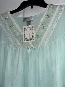 Old New Stock Vintage 1980s Sears Amanda Stewart Nightgown Women’s Aqua Nylon - Picture 1 of 15