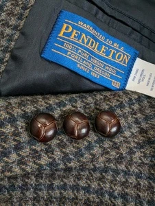 Pendleton Jacket Men's 48R Virgin Wool Tweed Made in USA Wooden Buttons Checked - Picture 1 of 10