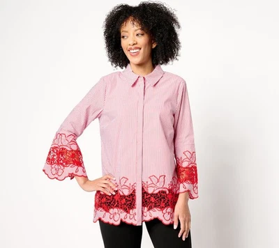 Top para mujer Dennis Basso Petite PL algodón elástico hilo tinte multicolor A681195 Foto 1 de 4