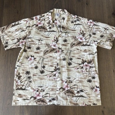 Винтажная модная гавайская коричневая рубашка с цветочным принтом Hana мужская размер XL Aloha Palm Tree - Изображение 1 из 4