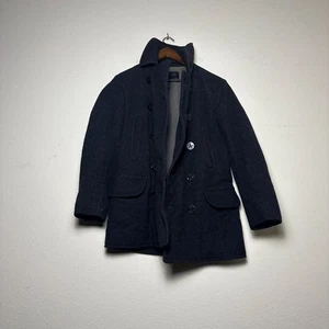 J Crew Wool Pea Overcoat Thinsulate Jacket Men Grey Black Button Up Outerwear - Picture 1 of 16