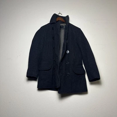 J Crew Wool Pea Overcoat Thinsulate Jacket Men Grey Black Button Up Outerwear - Image 1 of 4