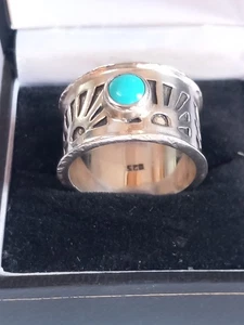 Vintage Sterling Silver Navajo Turquoise Sunburst Ring Size S - Picture 1 of 18