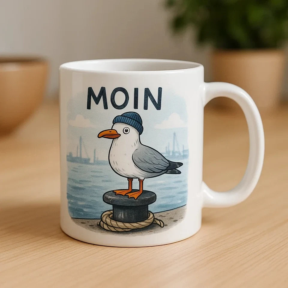 MOIN Tasse Kaffeebecher mit Möwe maritimes Norddeutschland Motiv Ostsee Nordsee - Bild 1 von 1