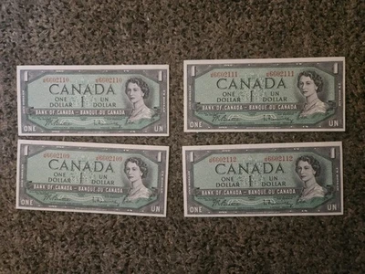 1954 canadian dollar bills - 4 sequential bills - UNC - Image 1 of 4