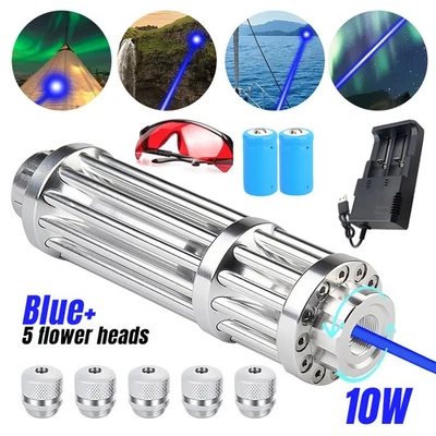 High Powered Blue Flashlight W/2000M Long Range Rechargeable Handheld Flashlight - Image 1 of 4