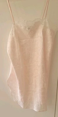 De Colección Satén Slip Mini Brillante Encaje Rosa Patrón Petti Slip Encaje Chantilly Rosa Foto 1 de 4