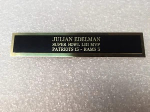 JULIAN EDELMAN SUPER BOWL LIII MVP PLACA DE IDENTIFICACIÓN LATÓN NEGRO MARCO DE IMAGEN 8X10 - Imagen 1 de 2