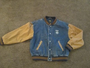 BNSF RAILROAD Logo Jacket Dunbrooke Distinctive Images Denim Varsity Mens XL EUC - Picture 1 of 6