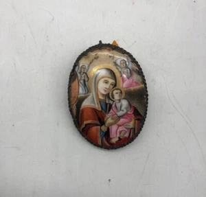 Vintage Enamel Silver Hand Painted Brooch of Virgin Mary 19th century - Picture 1 of 7