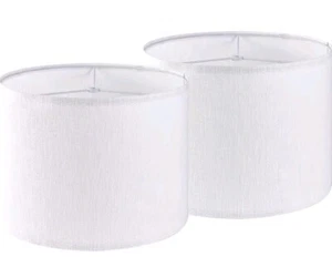 Set of 2 Pure White Linen Drum Lamp Shade 13" Top x 13" Bottom x 10" High - Picture 1 of 8