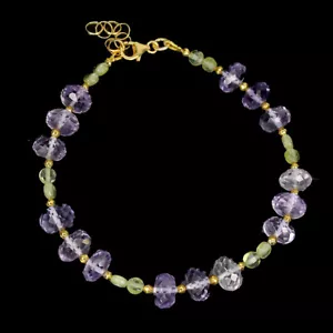 Summer 925 Silver Bracelet Amethyst Peridot Natural Gemstone Jewelry 8in - Picture 1 of 10