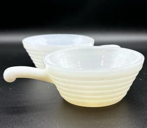 Anchor Hocking Fire King  Mid Century Milk Glass Soup Bowls With Handle - Picture 1 of 5
