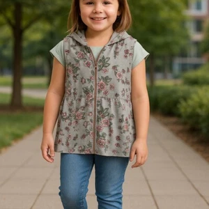 Belle du Jour Girls Gray Pink Floral Zip Front Sleeveless Hoodie Size Large - Picture 1 of 4
