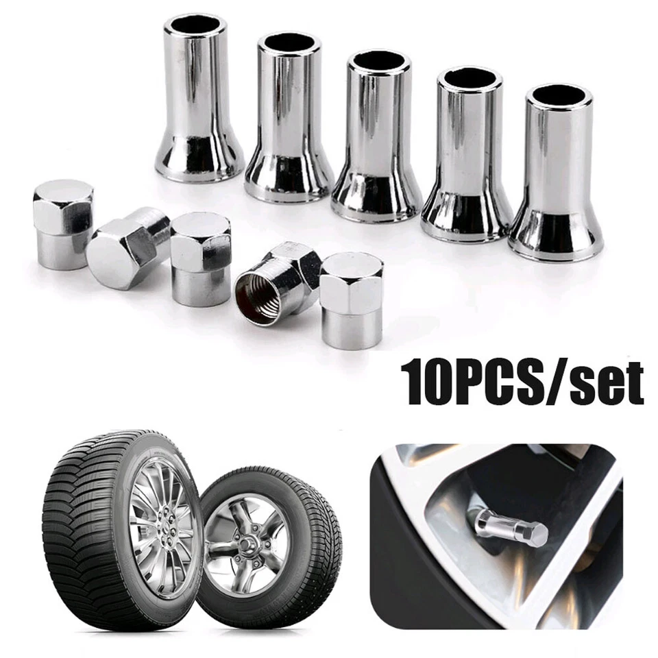 10 хромированных шестигранных колпачков на шток клапана колеса автомобиля грузовика TR414 с крышкой рукава - Изображение 1 из 4