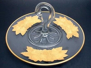 Vintage Paden City Glass Swan Handle Golden Fruit Dessert Tray - Picture 1 of 3