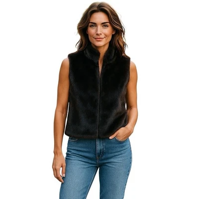 Cejon Accesorios Mujer Chaleco Imitación Piel Negro Frontal Cremallera Forrado Talla M Foto 1 de 4