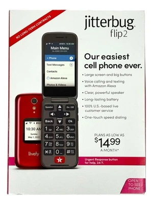 NEW Lively Jitterbug Flip 2 Alcatel 4053SJRED Cell Phone Red - Image 1 of 4