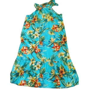 Maxi abito Chloe + Rene Halter cotone floreale orlo con volant spiaggia taglia LG hawaiano - Foto 1 di 10