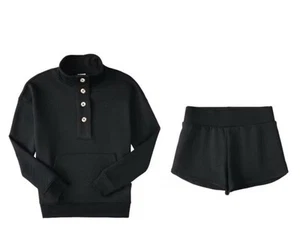 Conjunto corto negro pequeño acolchado negro PJ manga larga conjunto de 2 piezas para mujer - Imagen 1 de 10