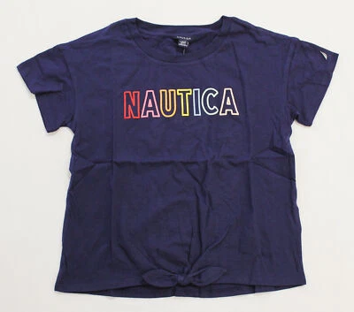 Camiseta Nautica Niña Corbata Frontal Informal Arco Iris Gráfico JL3 Azul Marino Grande Nueva Con Etiquetas Foto 1 de 3