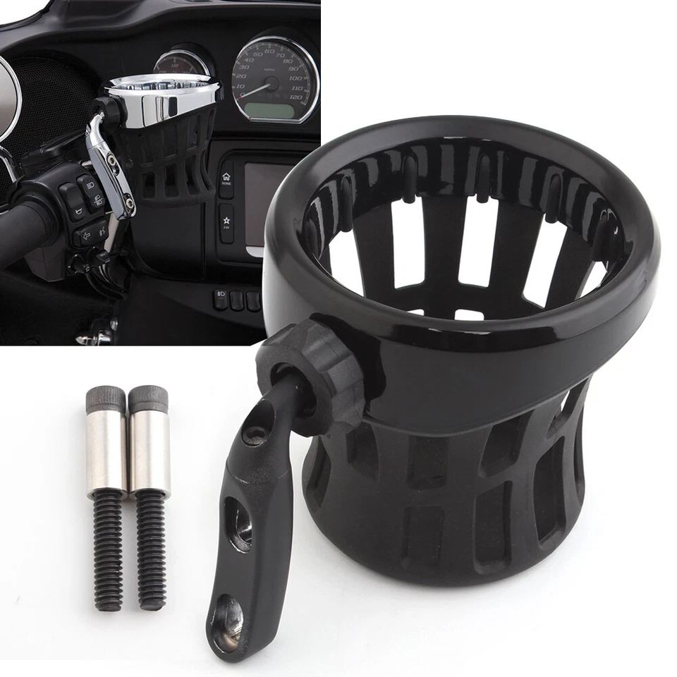 Portabotellas universal para manillar con cesta de malla de montaje para Harley Dyna Foto 1 de 4