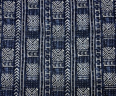 GENEVIEVE GORDER MALI MUD CLOTH INDIGO GEO MULTIUSE LINEN FABRIC BY YARD 54"W - Image 1 of 4