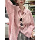 Turn-down Collar Pink Striped Blouse Long Sleeve Tunic Tops Blusas Tops