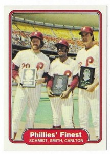 PHILLIES FINEST 1982 Fleer Baseball # 641 Schmidt, L. Smith, Carlton NM - MT
