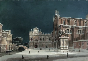 Venice Winter Square Wall Art – Snowy Piazza Poster - 16x12/20x16/24x18/36x24 - Picture 1 of 11